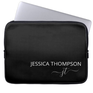 Modern Monogram Namn Snyggt Black White Laptop Fodral