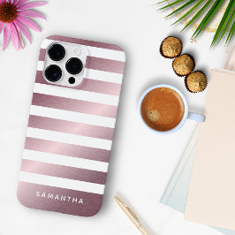 Modern Monogram Namn-stripe Ro Guld och vit