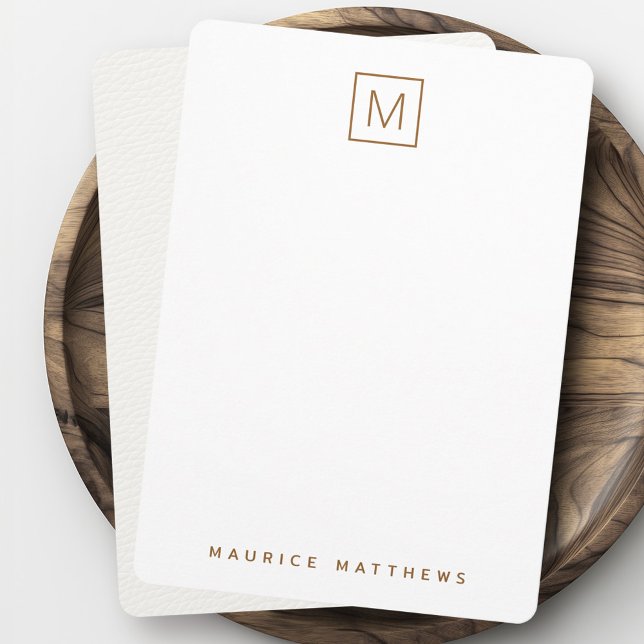 Modern monogram namn subtle elfenbensläder struktu anteckningskort (Modern monogram name subtle ivory leather texture note card)