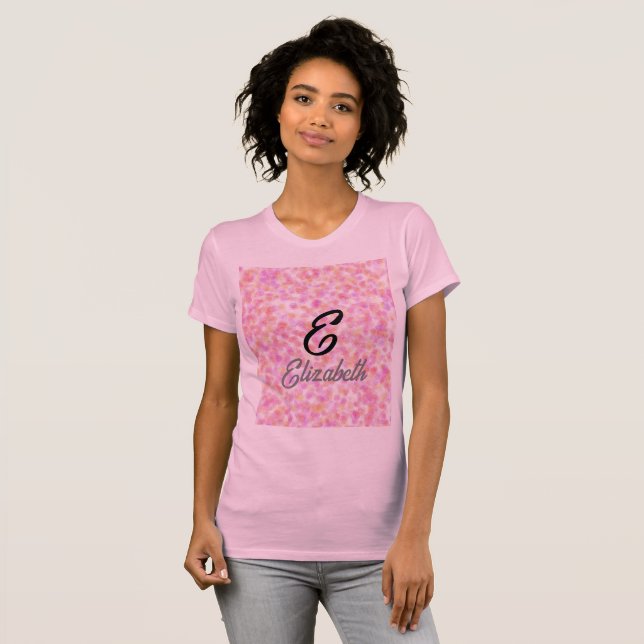 Modern Monogram Namn Watercolor Rosa Gult Spots T Shirt (Hel framsida)