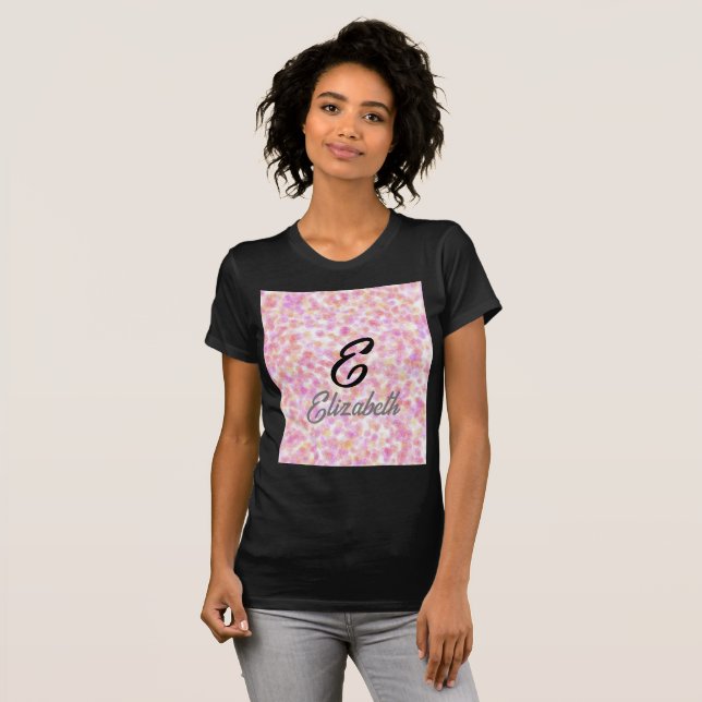 Modern Monogram Namn Watercolor Rosa Gult Spots T Shirt (Hel framsida)