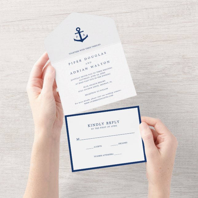 Modern Monogram Nautisk ankchor Elegant bröllop (Tearaway)