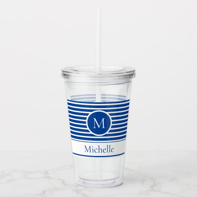 Modern monogram Nautisk Blue White Rand Take Away Mugg (Framsida)