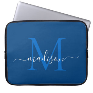 Modern Monogram Navy Blue Elegant Chic Script Namn Laptop Fodral