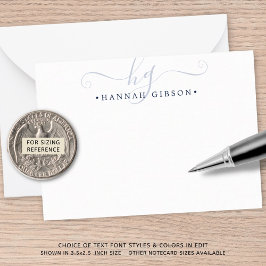 Modern Monogram Navy Blue Script Initialer Anteckningskort