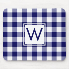 Modern Monogram Navy Blue & White Gingham Mönster Musmatta