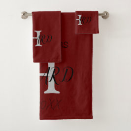 Modern Monogram Newlyweds Burgundy Red Black White