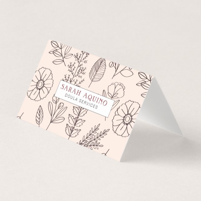 Modern Monogram och Blommönster Doula eller Midfru Visitkort (Framsida)