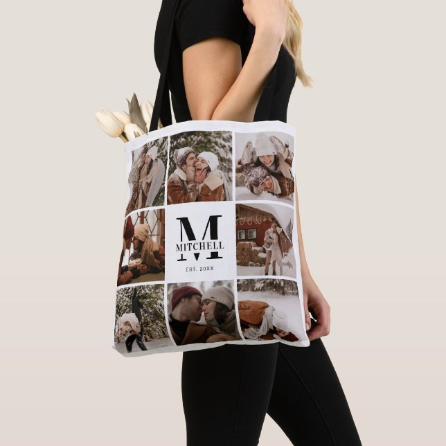 Modern monogram- och fotokollage-Personlig Tygkasse (Närbild)