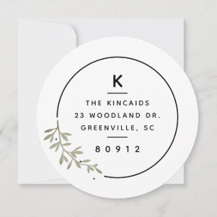 Modern monogram olivkvistskrans ny adress inbjudningar