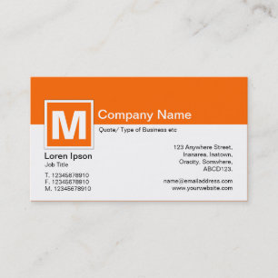 Modern Monogram - Orange och vitt Visitkort