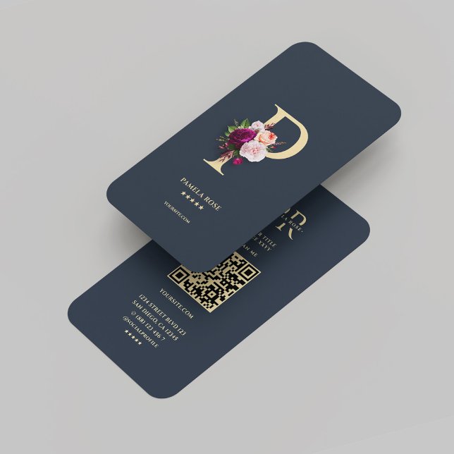 Modern Monogram P Elegant Mörk blått Guld Visitkort (Modern Monogram P Elegant Dark Blue Gold Business Card
)
