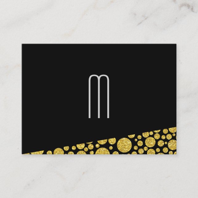 Modern Monogram på svart | GULD GLITTER POLKA DOTS Visitkort (Framsida)