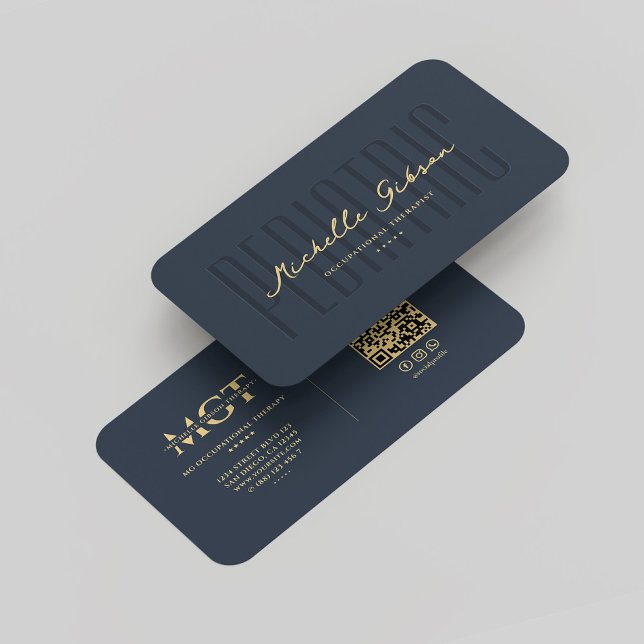 Modern monogram pediatrisk terapibehandlande Elega Visitkort (Modern Monogram Pediatric Therapist Elegant Blue Business Card
)