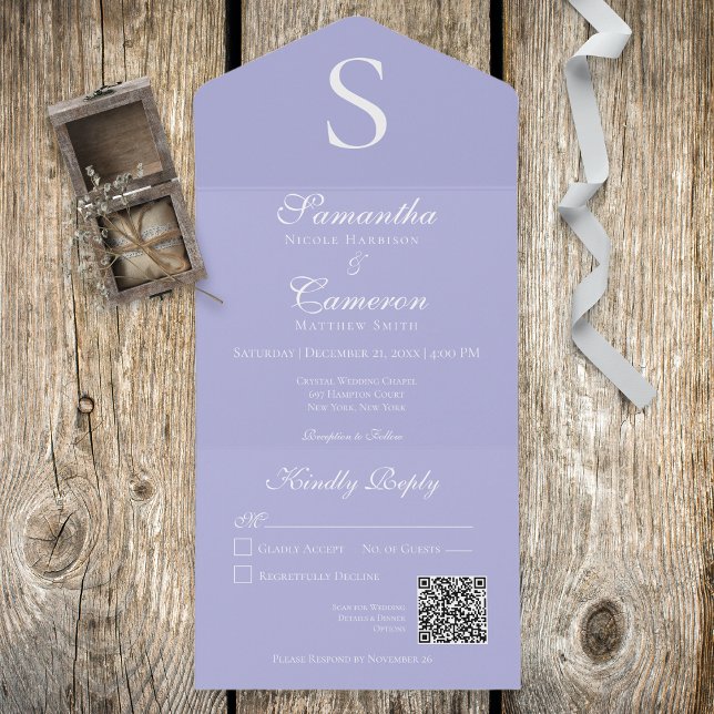 Modern monogram periwinkle QR-kod (Skapare uppladdad)