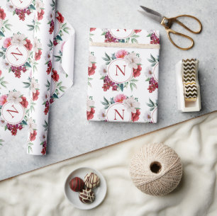 Modern Monogram Personlig Blommig Bröllop Presentpapper