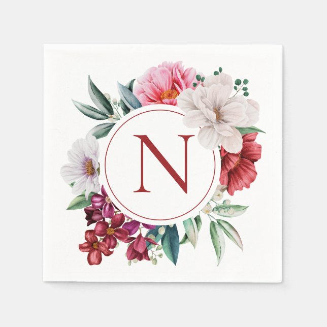 Modern Monogram Personlig Blommigt Pappersservett (Framsidan)
