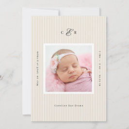 Modern Monogram Photo Birth Announcement Meddelande
