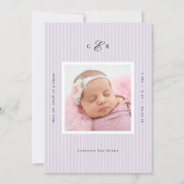 Modern Monogram Photo Birth Announcement Meddelande