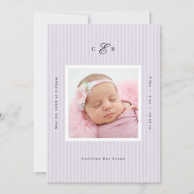 Modern Monogram Photo Birth Announcement Meddelande (Framsida)