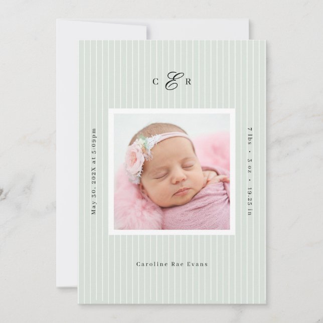 Modern Monogram Photo Birth Announcement Meddelande (Framsida)