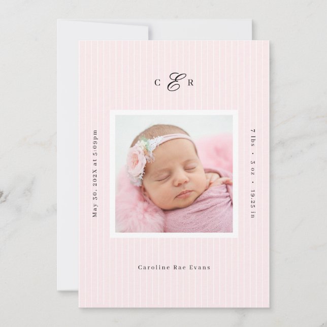 Modern Monogram Photo Birth Announcement Meddelande (Framsida)