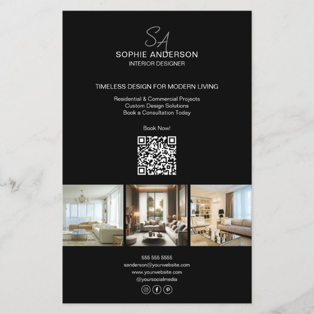 Modern Monogram Photo Black Professionell Business Flygblad (Framsidan)