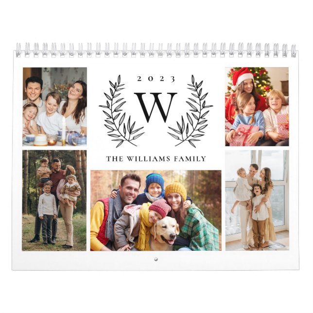 Modern monogram Photo Collage Family Kalender (Omslag)