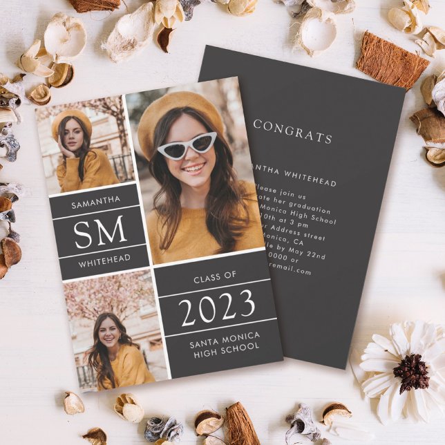 Modern monogram Photo Collage Soft Black Meddelande (Skapare uppladdad)