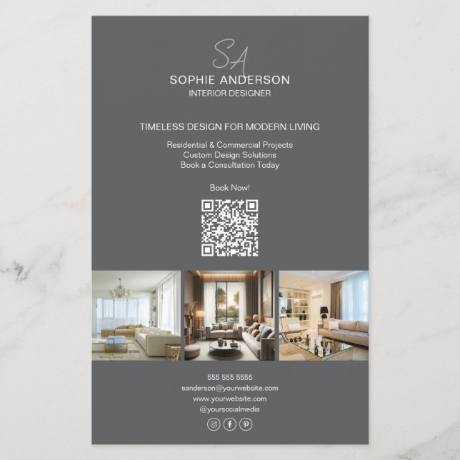 Modern Monogram Photo Grått Professionell Business Flygblad (Framsidan)