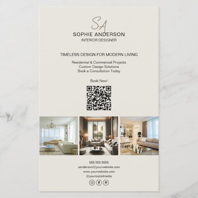 Modern Monogram Photo QR-Professionell Business Flygblad (Framsidan)