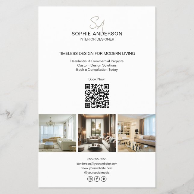 Modern Monogram Photo White Professionell Business Flygblad (Framsidan)