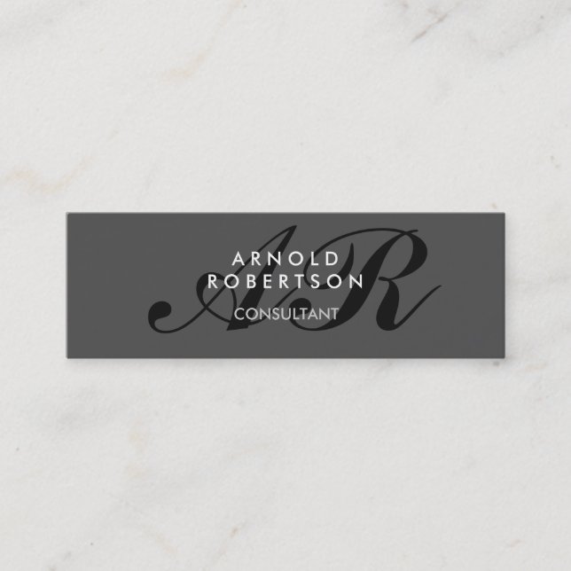 Modern Monogram Plain Grått Trendig Affärskort Mini Visitkort (Framsida)