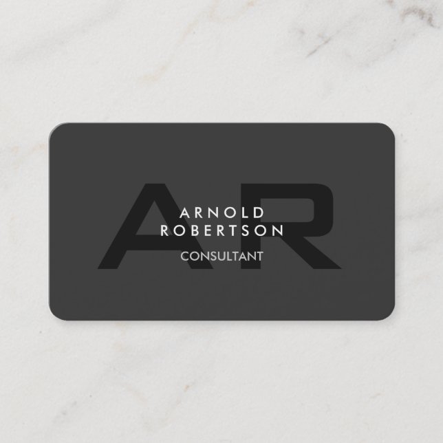 Modern Monogram Plain Grått Trendig Affärskort Visitkort (Framsida)