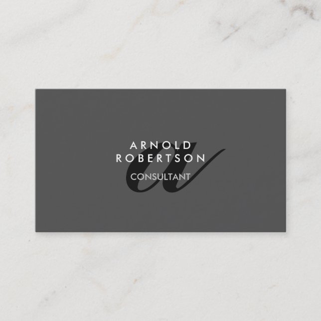 Modern Monogram Plain Grått Trendig Affärskort Visitkort (Framsida)