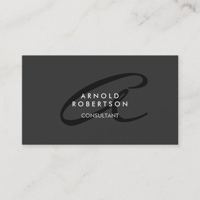 Modern Monogram Plain Grått Trendig Affärskort Visitkort (Framsida)