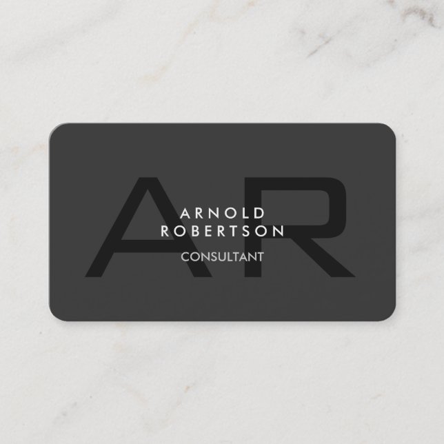 Modern Monogram Plain Grått Trendig Affärskort Visitkort (Framsida)