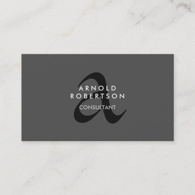 Modern Monogram Plain Grått Trendig Affärskort Visitkort (Framsida)