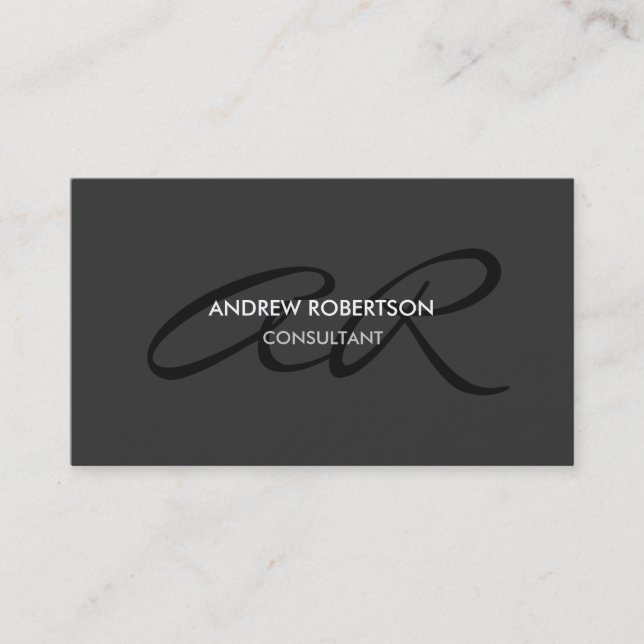 Modern Monogram Plain Grått Trendig Affärskort Visitkort (Framsida)