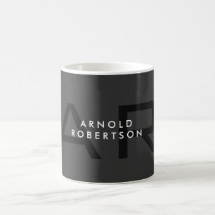 Modern Monogram Plain Grått-Trendig Lägg till Namn Kaffemugg