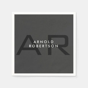 Modern Monogram Plain Grått-Trendig Lägg till Namn Pappersservett