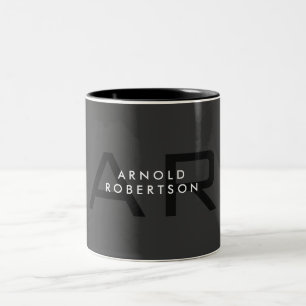 Modern Monogram Plain Grått-Trendig Lägg till Namn Två-Tonad Mugg
