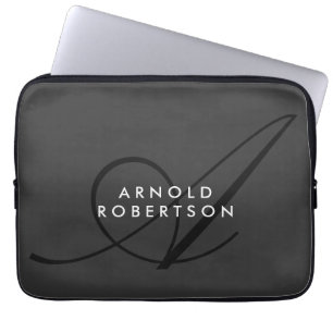 Modern Monogram Plain Grått Trendig Laptop Fodral
