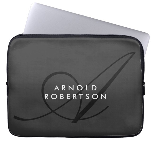 Modern Monogram Plain Grått Trendig Laptop Fodral (Framsidan)