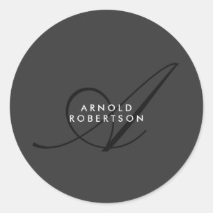 Modern Monogram Plain Grått Trendig Runt Klistermärke