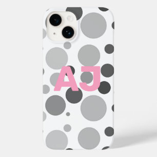 Modern Monogram Polka Dot Grått Rosa