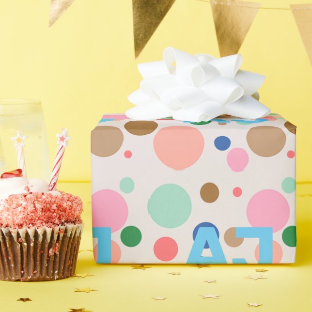 Modern Monogram Polka Dot Mönster Presentpapper (Födelsedagsfest)