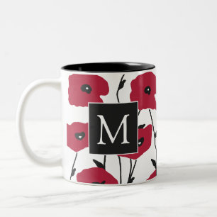 Modern Monogram Poppies Mönster Två-Tonad Mugg