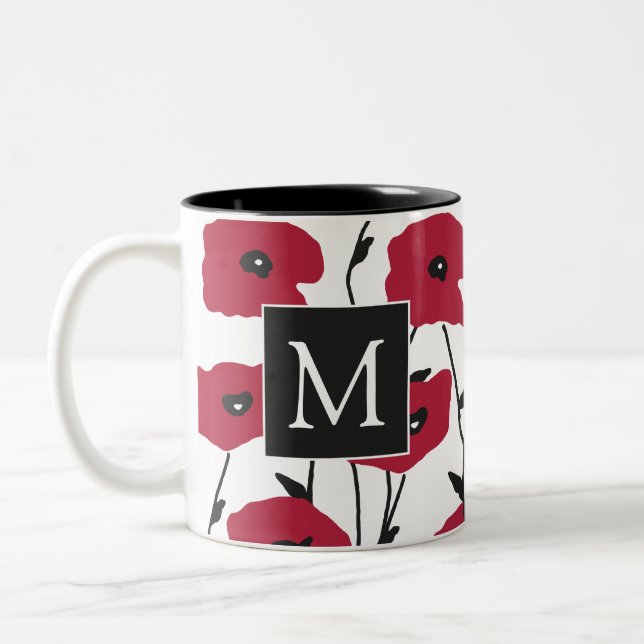 Modern Monogram Poppies Mönster Två-Tonad Mugg (Vänster)