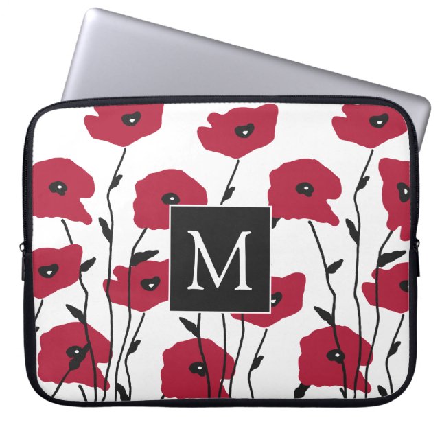 Modern Monogram Poppies Pattern Laptop Fodral (Framsidan)